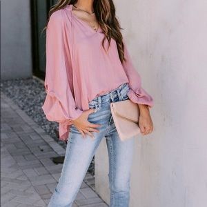 Billowed Blouse Mauve Satin fabrication